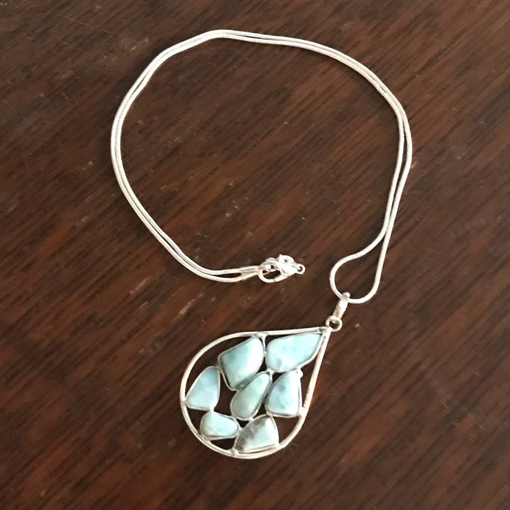 Silver Teardrop Necklace with Larimar